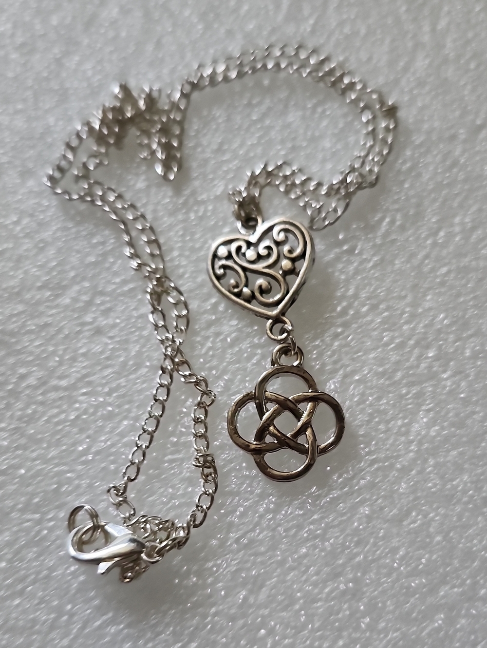Hand Crafted Silver Heart with Celtic Knot Pendant Necklace - Silver